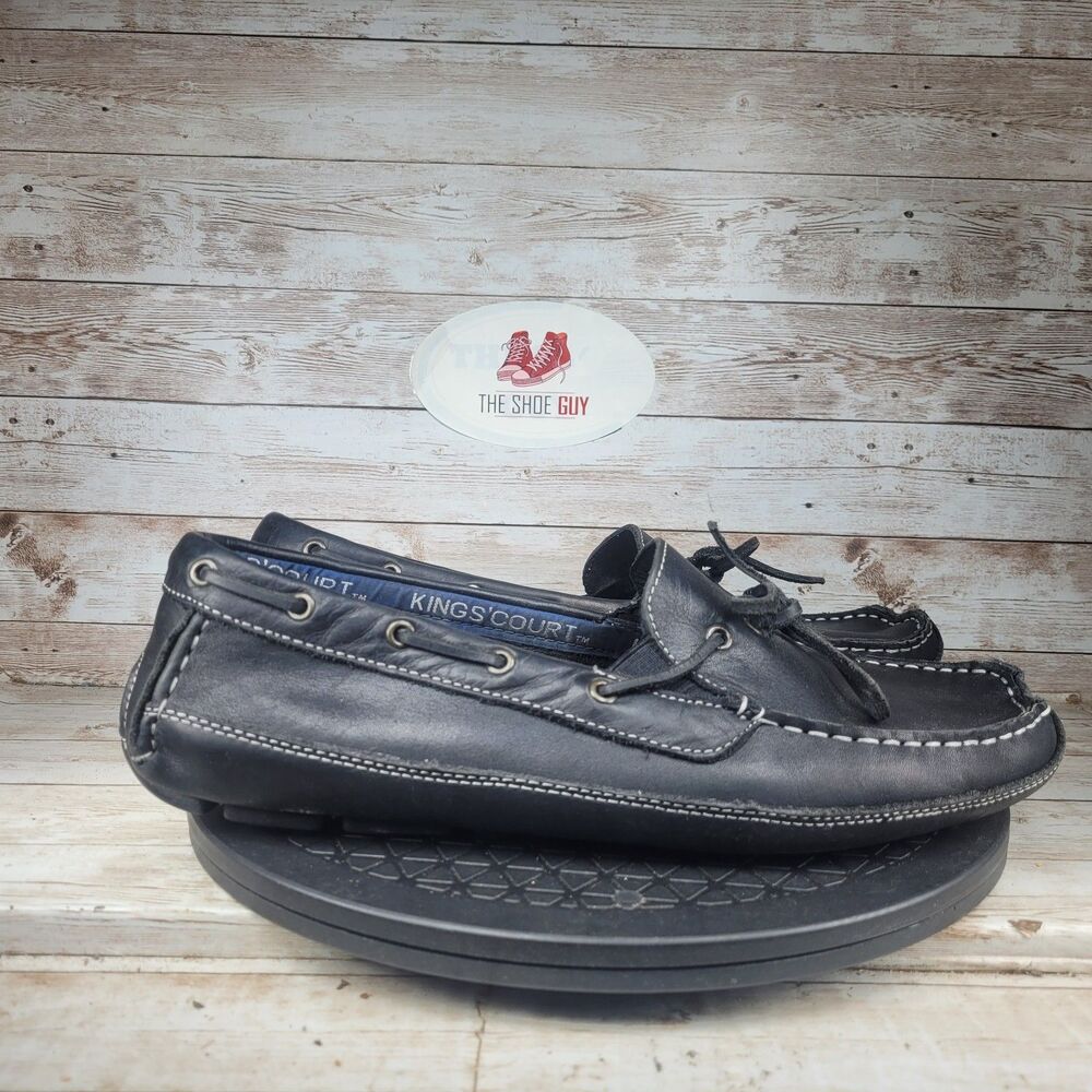 Kings Court Boots Men's 15 Black Leather Rawhide Laces Square Toe Loafers Shoes